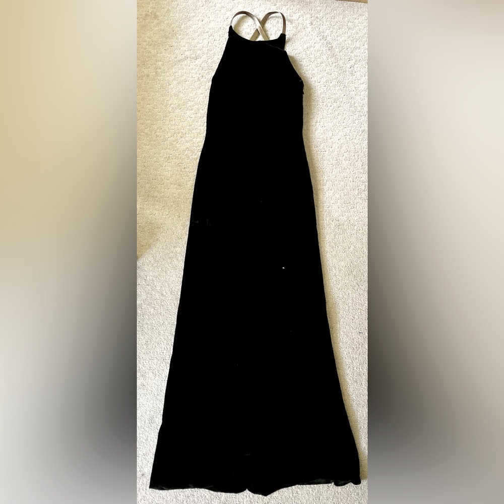 LRL black silk-blend velvet maxi gown, size 8.